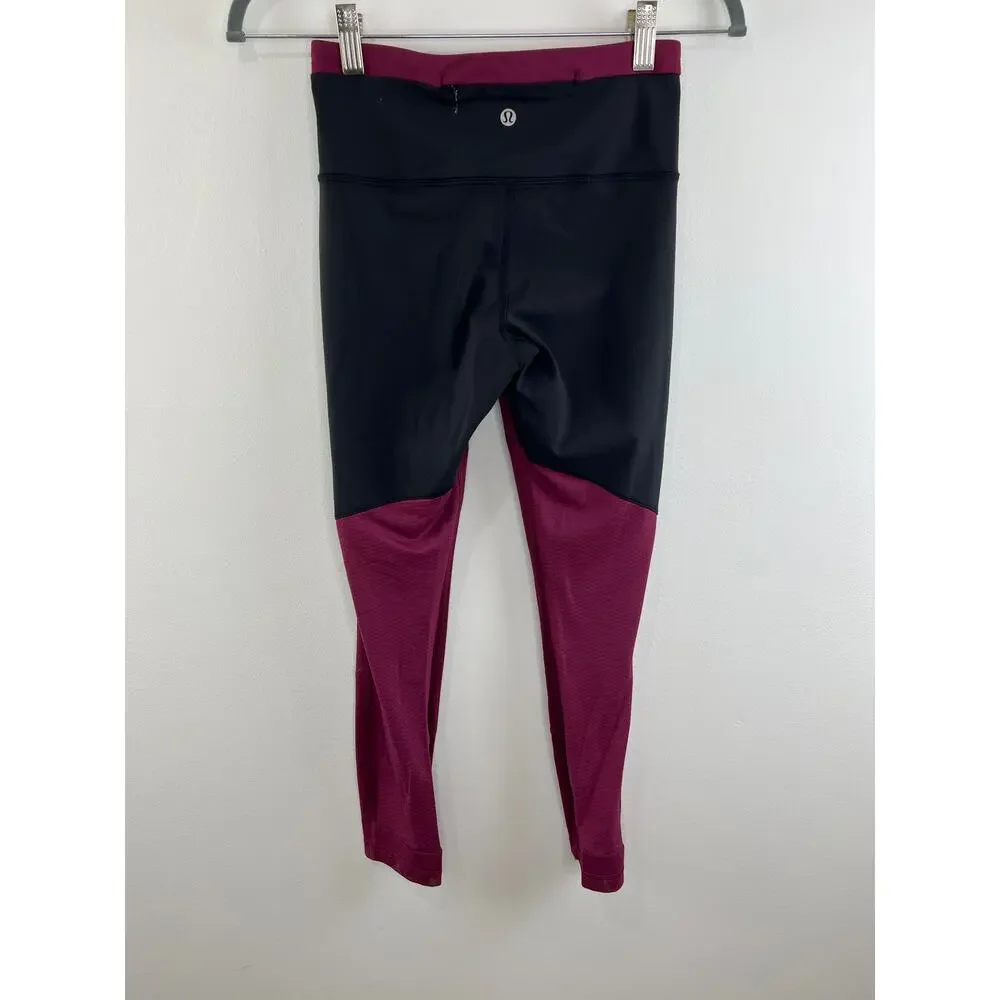 LULULEMON Burgundy Black High Waist Women's Athletic Leggings Size 4